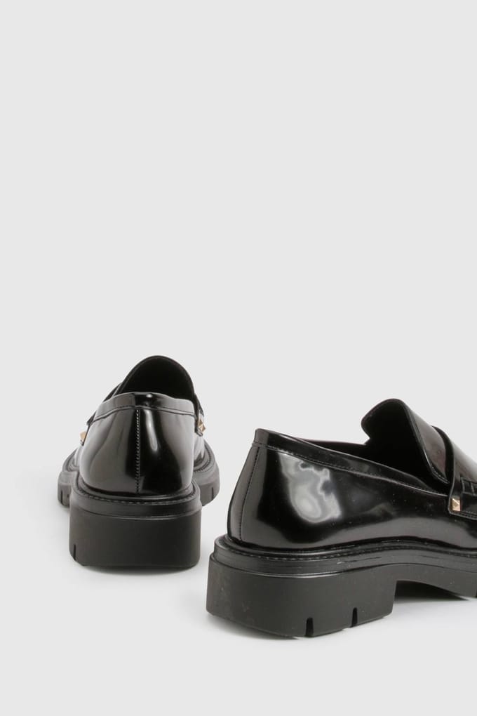 boohoo Dames Chunky glansloafer | Black | Maat: 3