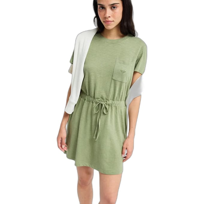 Roxy Sunny Expedition Solid Korte Mouw Jurk Groen XS Vrouw