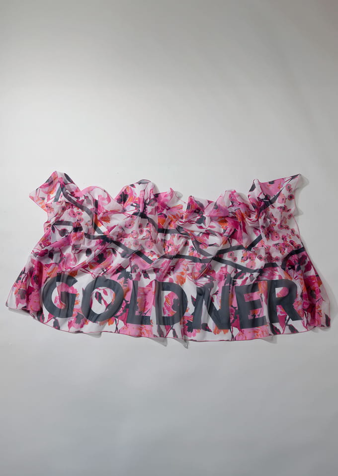 Sjaal - gebroken wit / paars / gedess. - Gr. Standaardmaat van Goldner Fashion