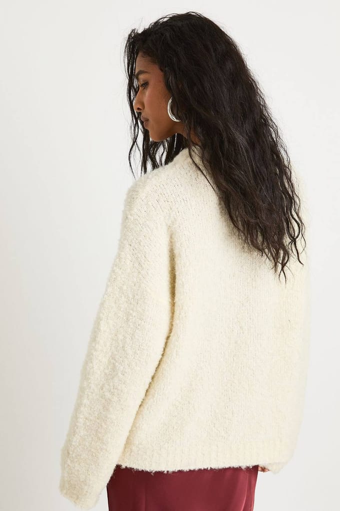 boohoo Dames Ronde Hals Boucle Trui | Creme | Maat: Medium