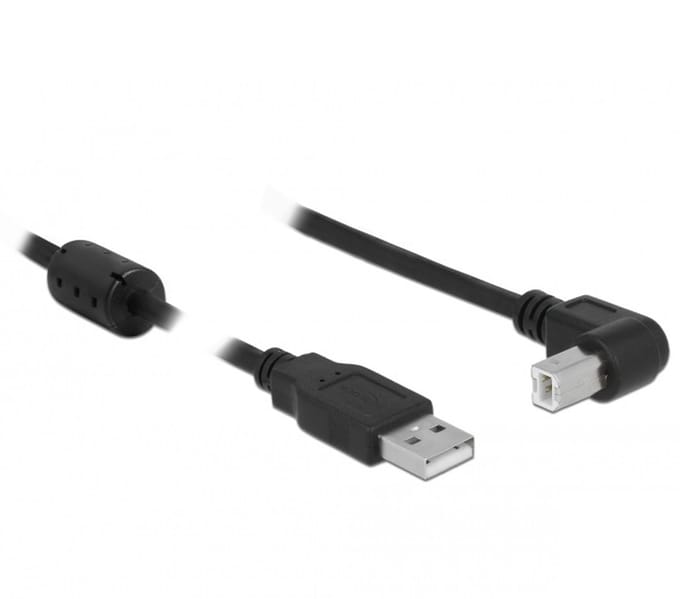 USB-A naar USB-B haaks (beneden) kabel - USB2.0 - tot 2A / zwart - 2 meter