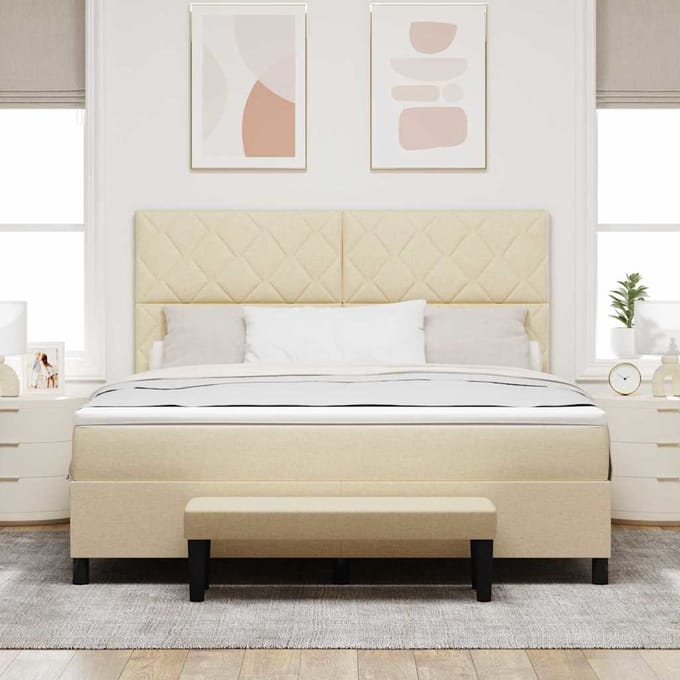 vidaXL - Boxspring - bed - met - hoofdeinde - Crème - 180 - x - 200 - cm - Stof