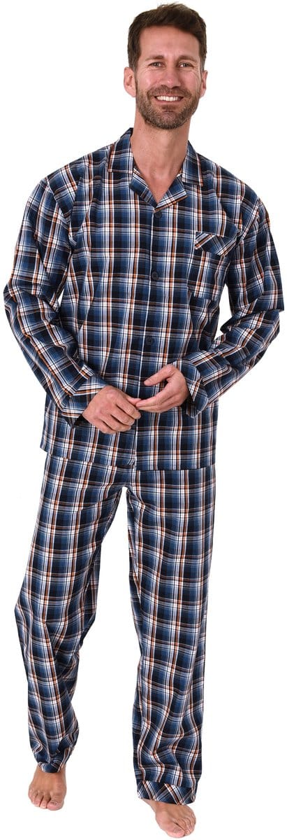 Geweven herenpyjama, doorknooppyjama met strepen