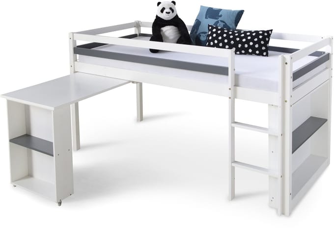 Homestyle4u Hoogslaper - 90x200 cm - Wit - met bureau