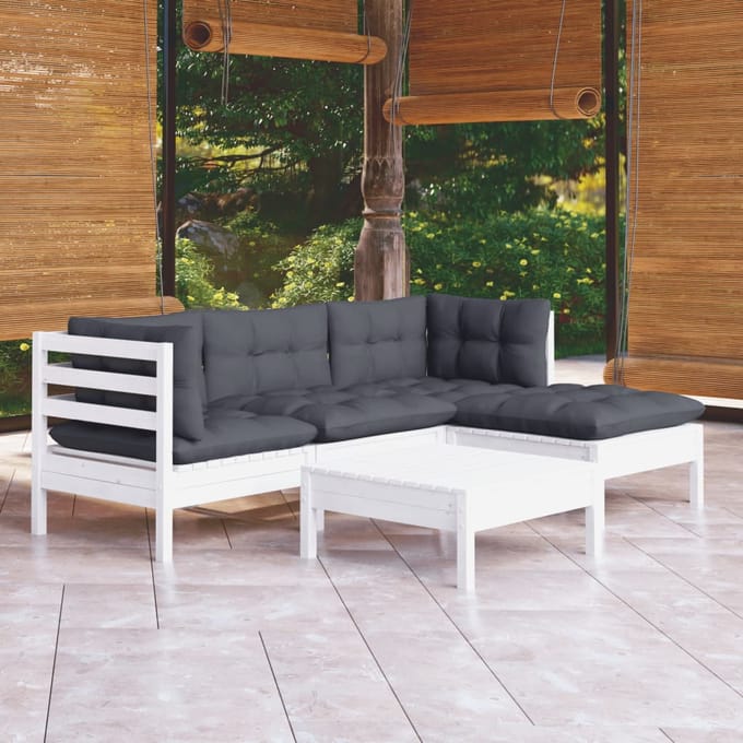 vidaXL - 5-delige - Loungeset - met - kussens - grenenhout - wit