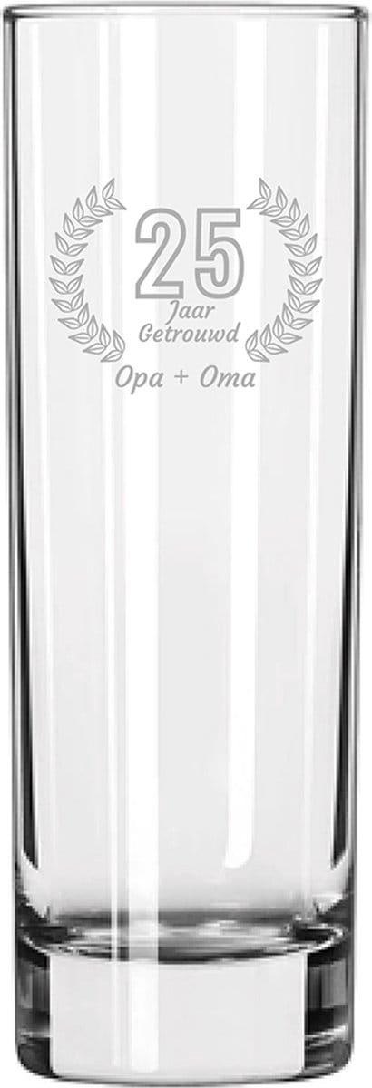 Gegraveerde Longdrinkglas 22cl Opa + Oma 25 jaar getrouwd
