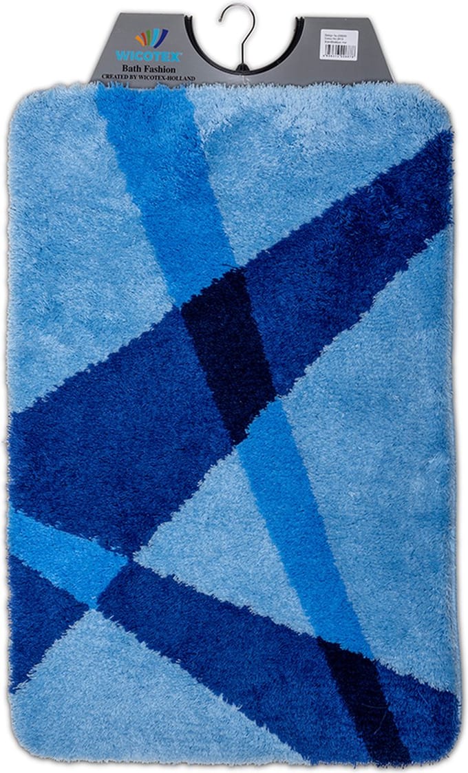 Wicotex - Badmat Blauw gestreept - Badmat - Antislip onderkant - Afmeting 60x90cm