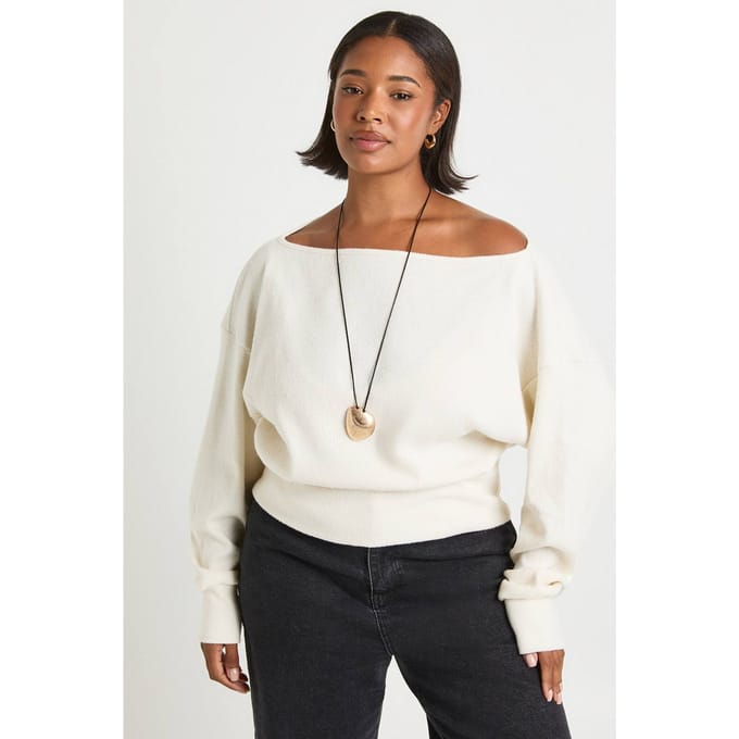 boohoo Dames Plus loshangende schouderloze top | Creme | Maat: 52