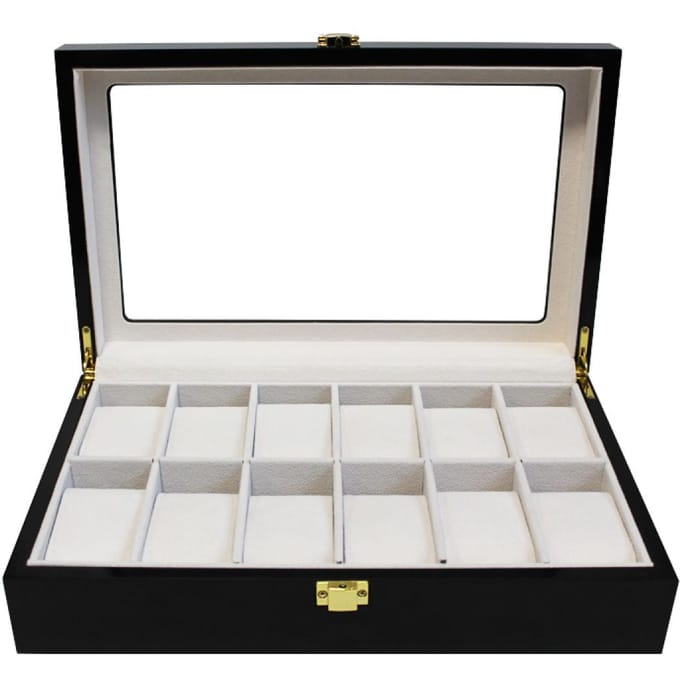 Luxe klassieke houten horlogebox voor 12 horloges | Zwart