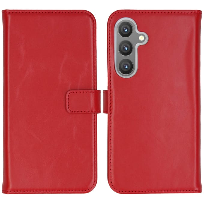 Selencia Hoesje - Geschikt voor Samsung Galaxy S24 Plus - Echt Lederen Bookcase - Rood