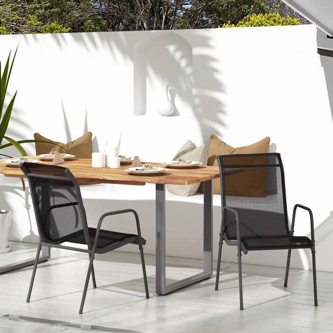 vidaXL - Tuinstoelen - 2 - st - staal - en - textileen - zwart