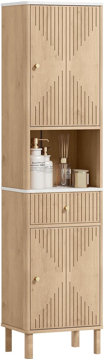 HOMCOM Badkamerkast - MDF - 41,5 x 30 x 168 cm - Eikenhout