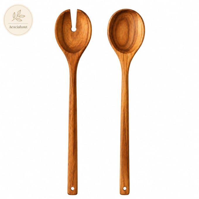 Luxe Saladebestek – Handgemaakt Acaciahout – 35 cm