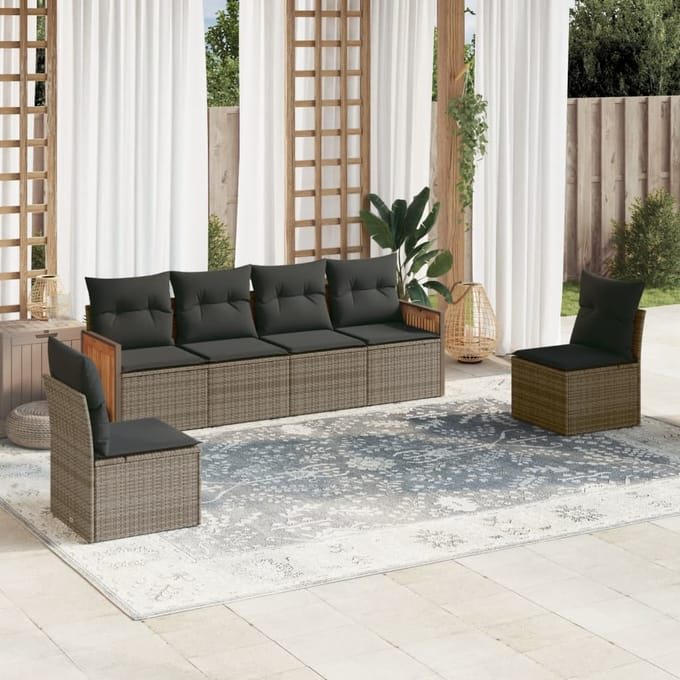 vidaXL - 6-delige - Loungeset - met - kussens - poly - rattan - grijs