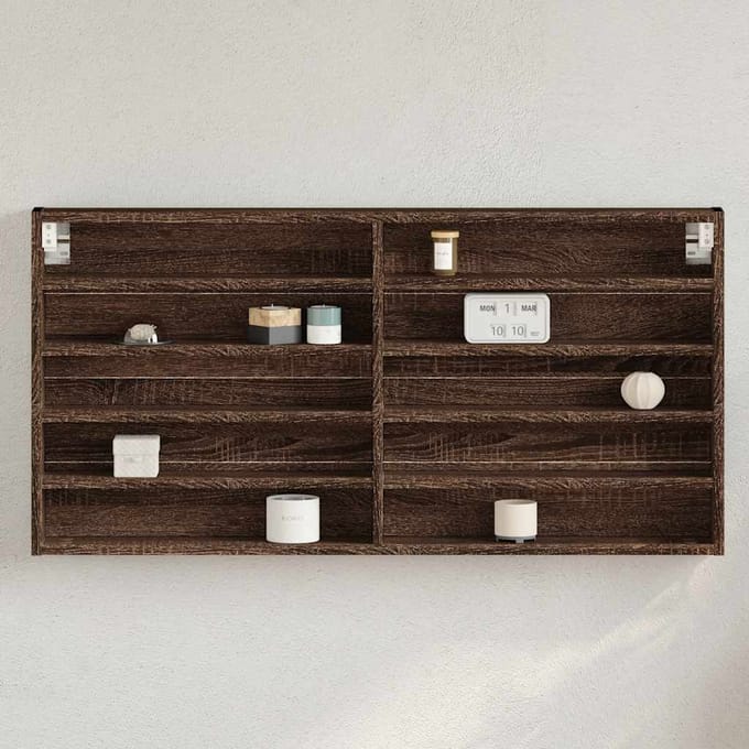 vidaXL - Vitrinekast - 100x8,5x50 - cm - bewerkt - hout - bruin - eikenkleurig