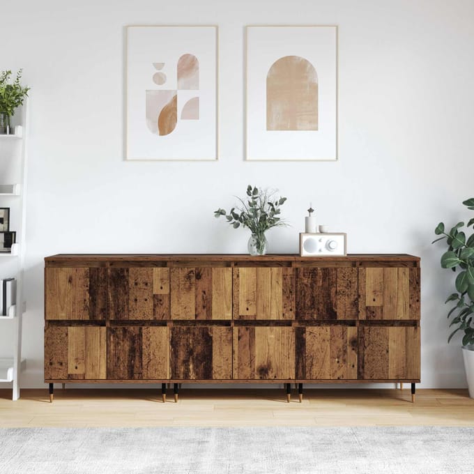 vidaXL - Opbergkast - 3 - st - Oudhout - 60 - x - 35 - x - 70 - cm