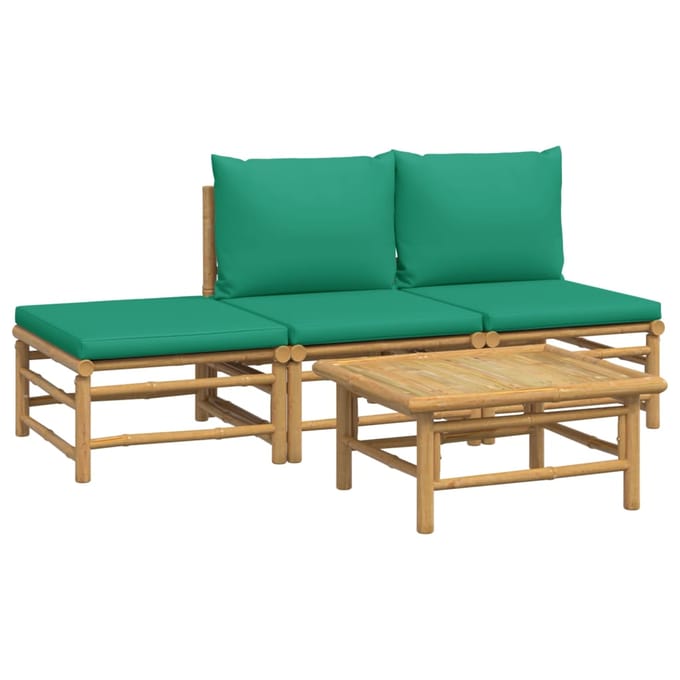 vidaXL - 4-delige - Loungeset - met - kussens - bamboe - groen