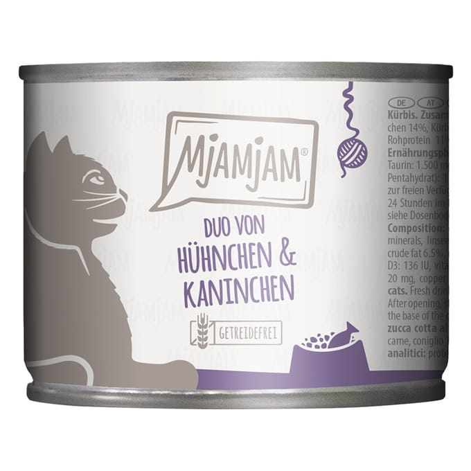 6x 200g MjAMjAM Duo Sappige Kip & Konijn op Gestoomde Pompoen Natte Kattenvoer