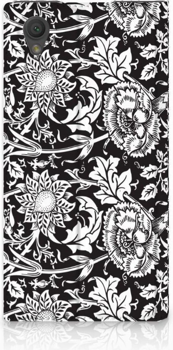 Standcase Hoesje voor Sony Xperia L1 Smart Cover Black Flowers