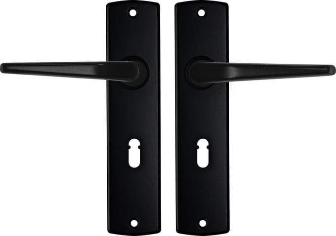 AXA Binnendeurbeslag set (Curve) Zwart: Kruk (model Duim) op schild SL55