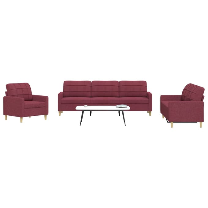 vidaXL - 3-delige - Loungeset - stof - wijnrood
