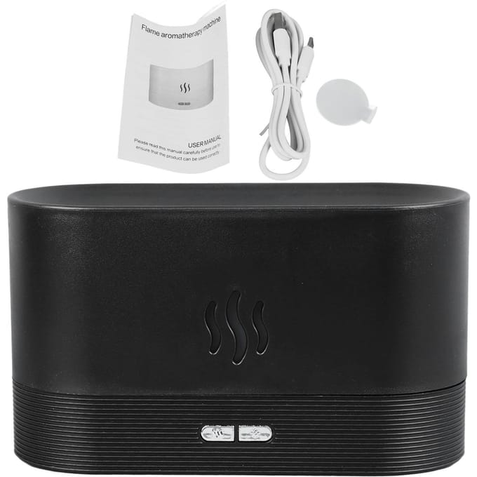 Essentiële Olie Diffuser Vlamlicht Aromatherapie Luchtbevochtiger Stille Werking USB-voeding Mist zwart