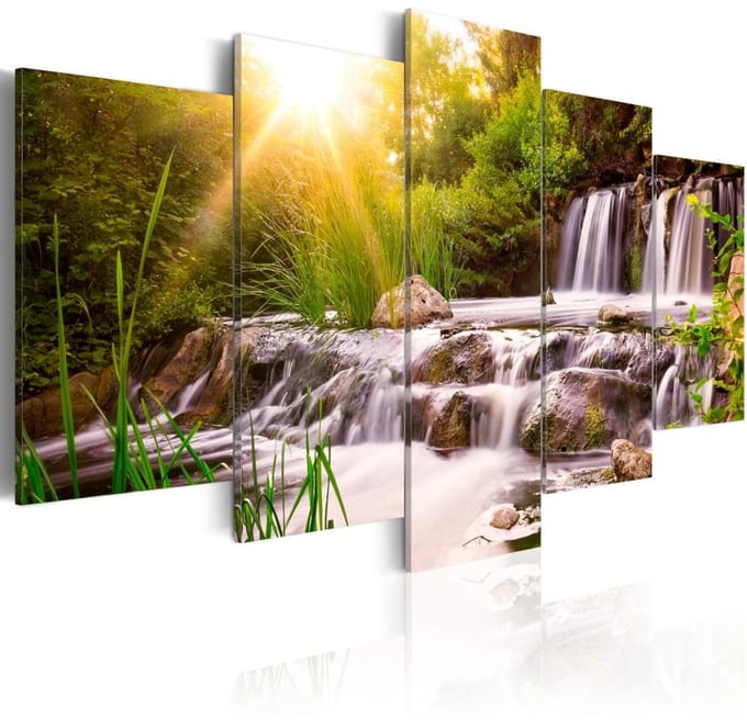 Schilderij - Waterval in een Bos, 5luik