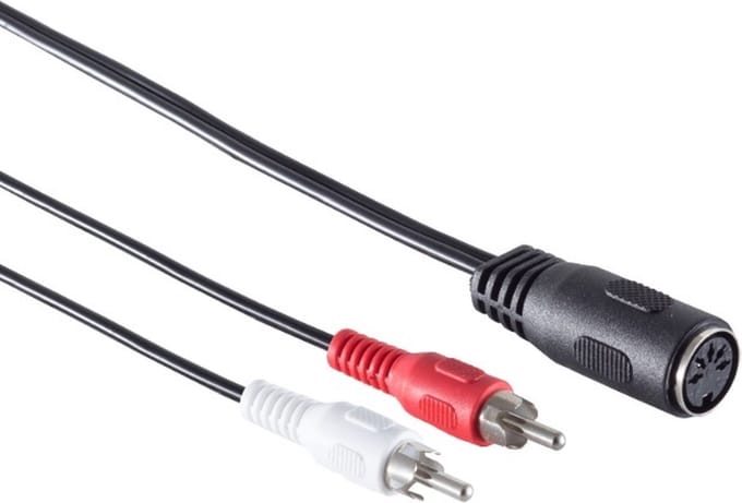 DIN 5-pins (v) - Tulp stereo 2RCA (m) audio adapter (opnemen) / zwart - 0,20 meter