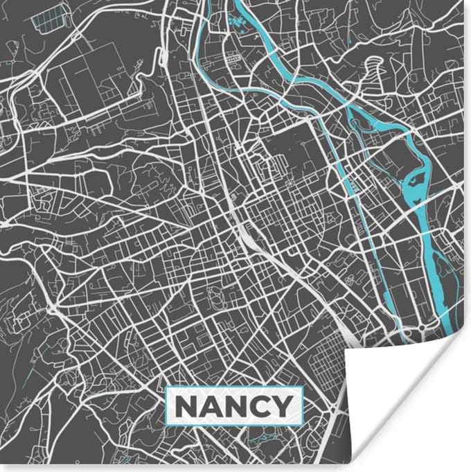 Poster Nancy - Stad - Stadskaart - Plattegrond - Frankrijk - 100x100 cm XXL