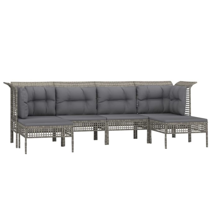 vidaXL - 6-delige - Loungeset - met - kussens - poly - rattan - grijs