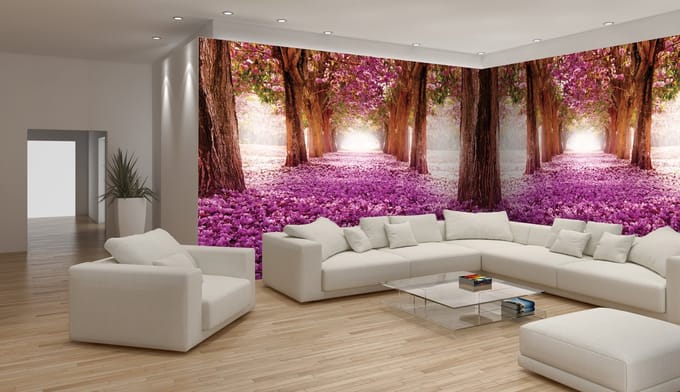 Fotobehang Vlies Bos | Roze, Paars | GROOT 832x254cm