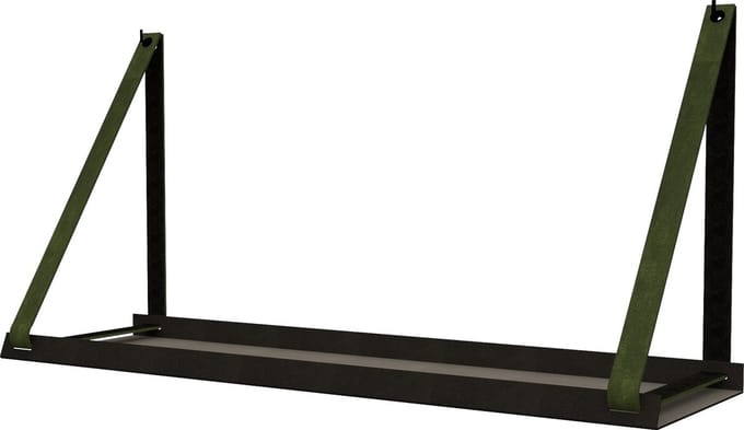 Handles and more -  Stalen wandplank zwart 70cm + leren plankdragers Khaki