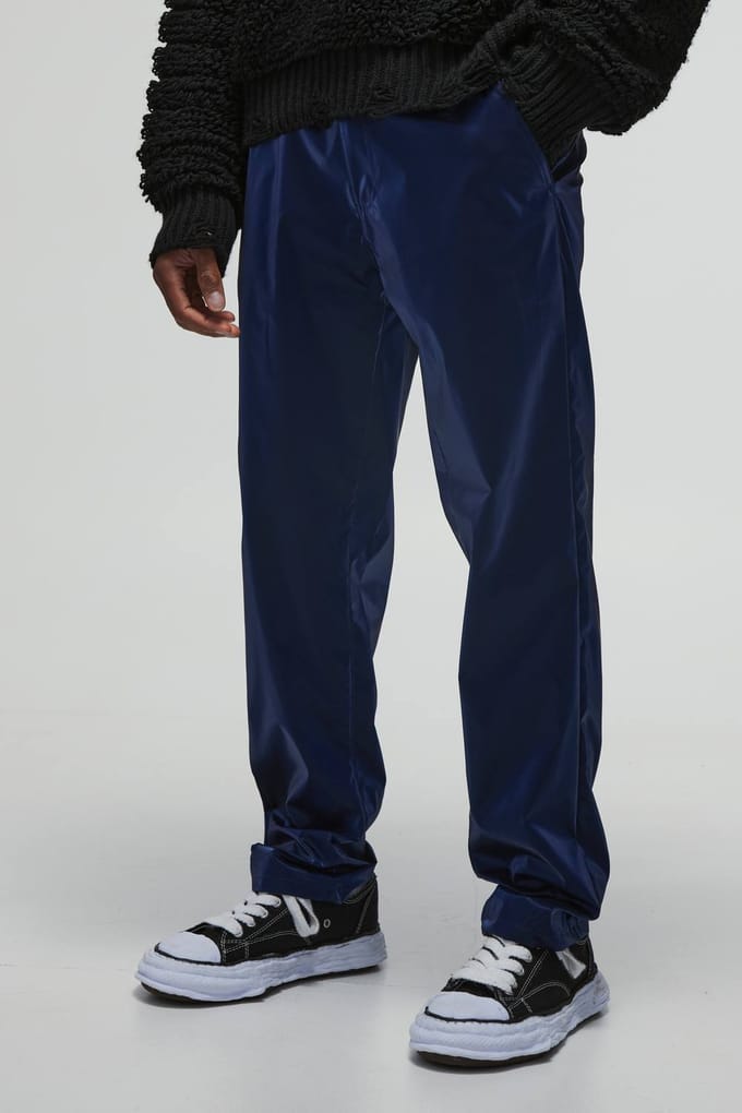 Straight Fit Liquid Nylon Track Pants | Navy | Size 44R