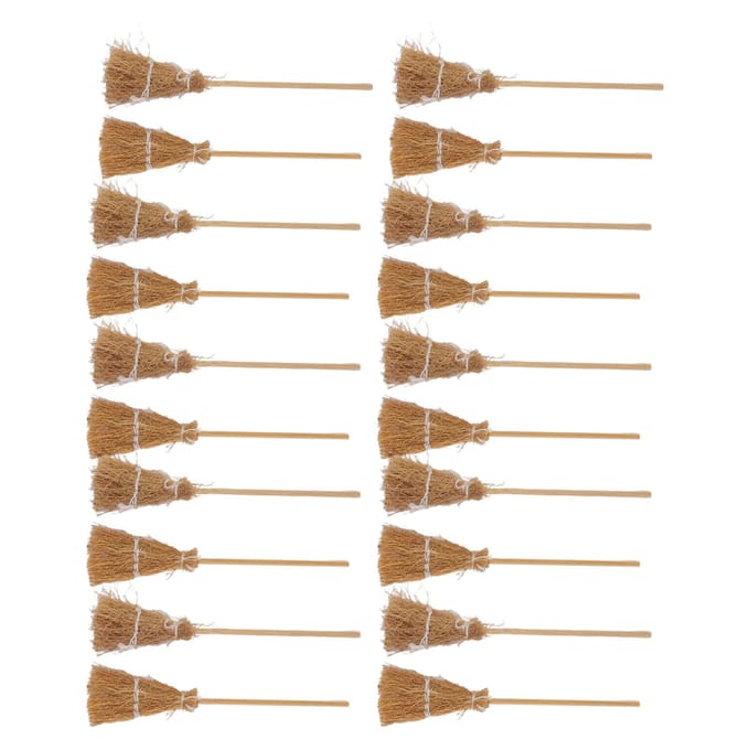 20 stuks Mini Heksenbezem Witte Touw Decoratie DIY Mini Heks Miniatuur Heksenbezem voor Halloween brown