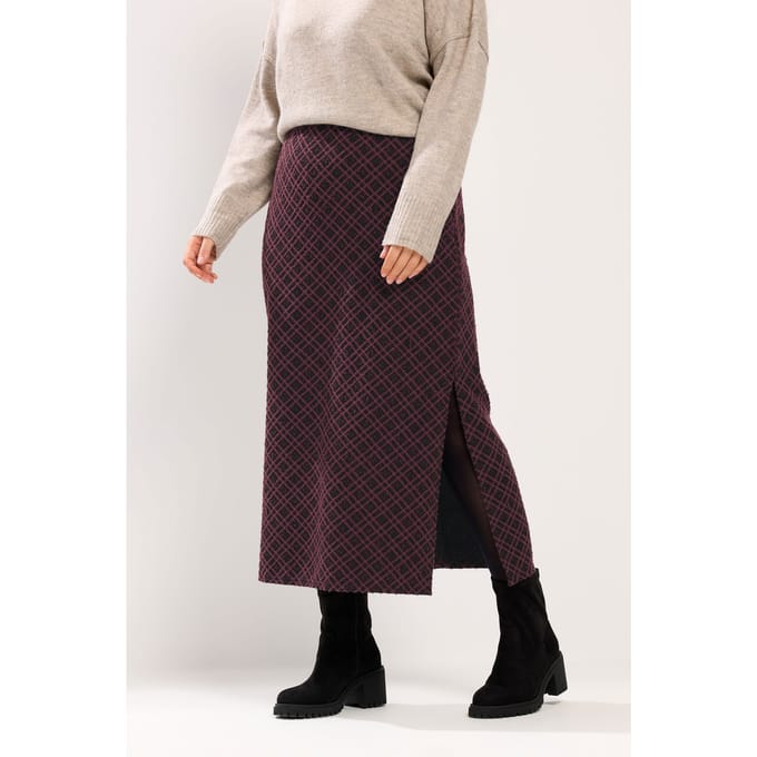 Yours Bordeauxrode Getextureerde Kokerrok Met Ruiten Size 48