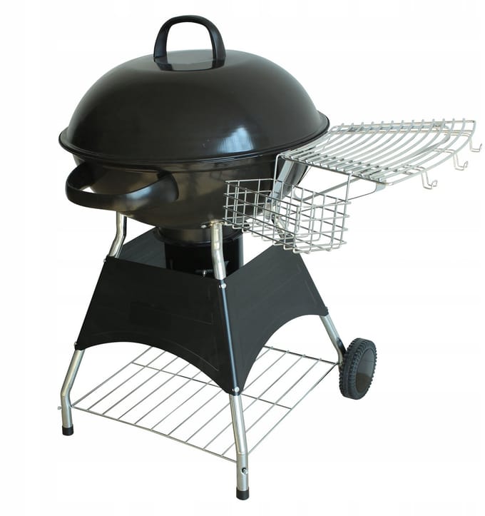 Grote houtskoolbarbecue met deksel, lade en plank
