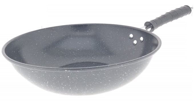 Benson Wok/hapjes pan - marmeren afwerking - anti aanbak laag - metaal/hout - D30