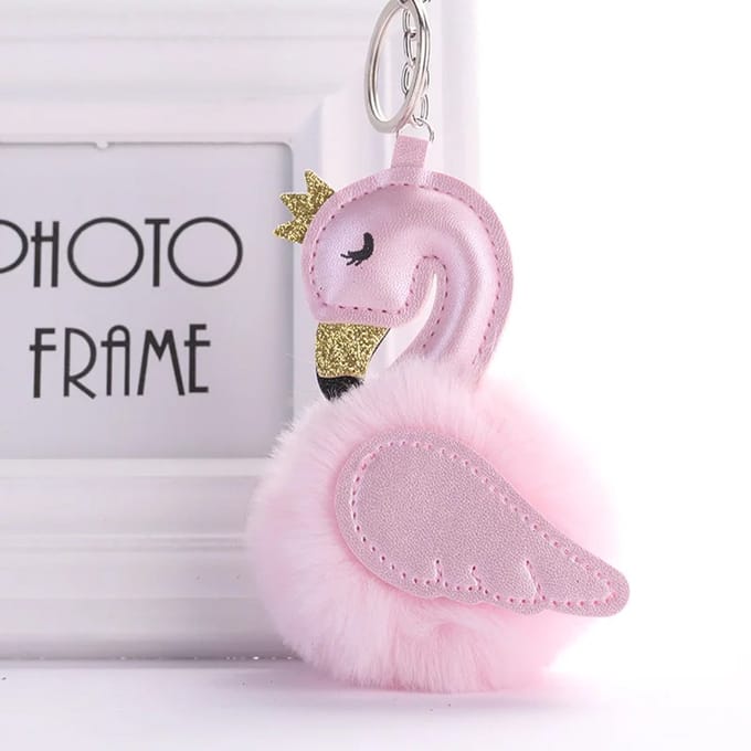 DW4Trading Pompom Roze Zwaan Sleutelhanger - Fluffy - Bolletje