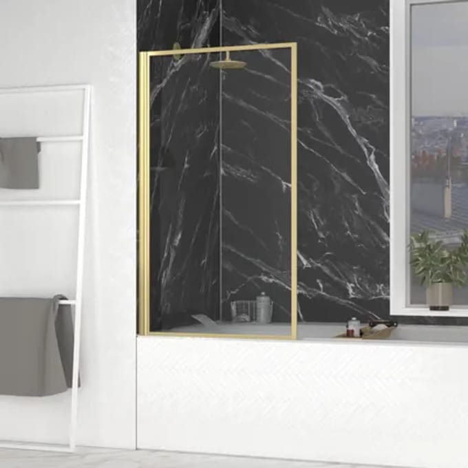 Aurlane Opklapbare Badwand 80x140cm - Geborsteld Gouden Afwerking - Golden Edge