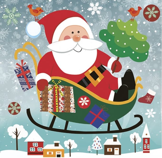 Daisy kerst thema servetten - 20x st - 33 x 33 cm - kerstman cartoon - papier