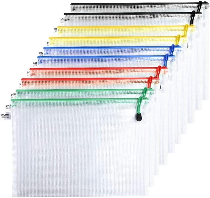 Set van 10 A4 Document Compartimenten, Waterdichte Mesh Ritszakken, Perfect voor Kantoor en Schoolbenodigdheden
