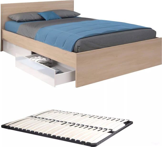 Vente-unique Bedframe hout natuurlijk licht, wit 160 x 200 cm