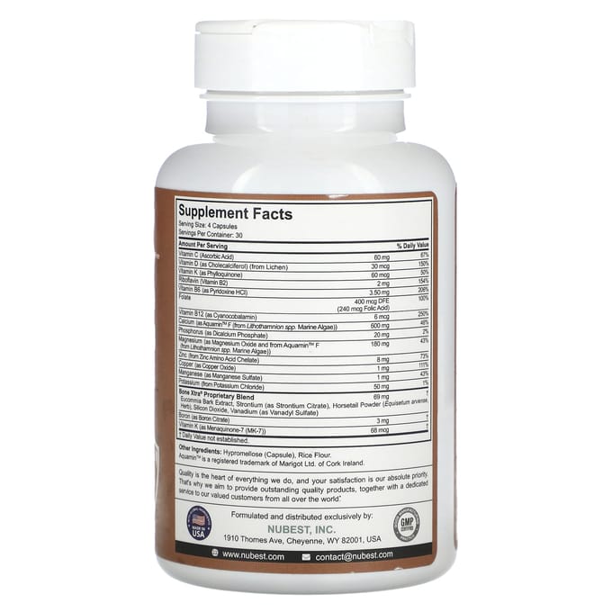 NuBest, Bone Xtra, plantaardig calcium, D3 + K2, 120 vegetarische capsules