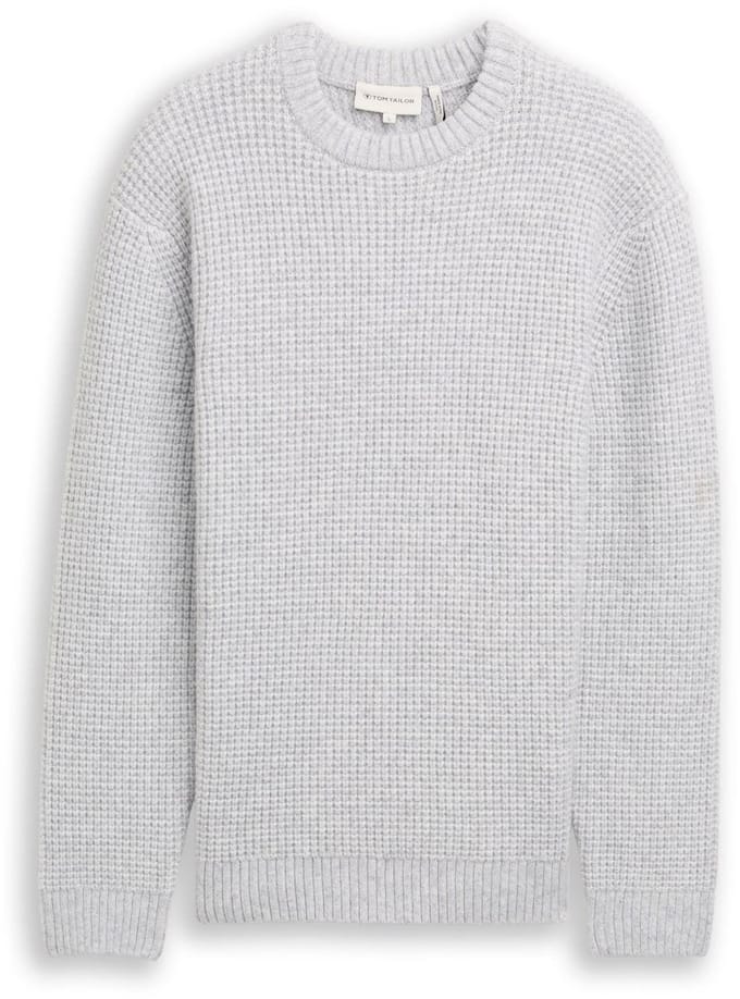 Tom Tailor - Gebreide trui met wol - Maat S - light grey melange white core