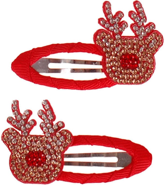 Set Haarclipjes Kerst Rendier Rudof Glittersteentjes - 5,5cm