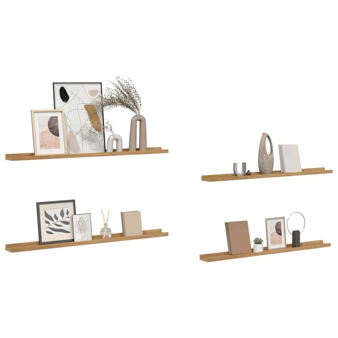 vidaXL - Wandplank - 4 - st - Bruin - 100 - x - 9 - x - 3 - cm - Bewerkt - hout