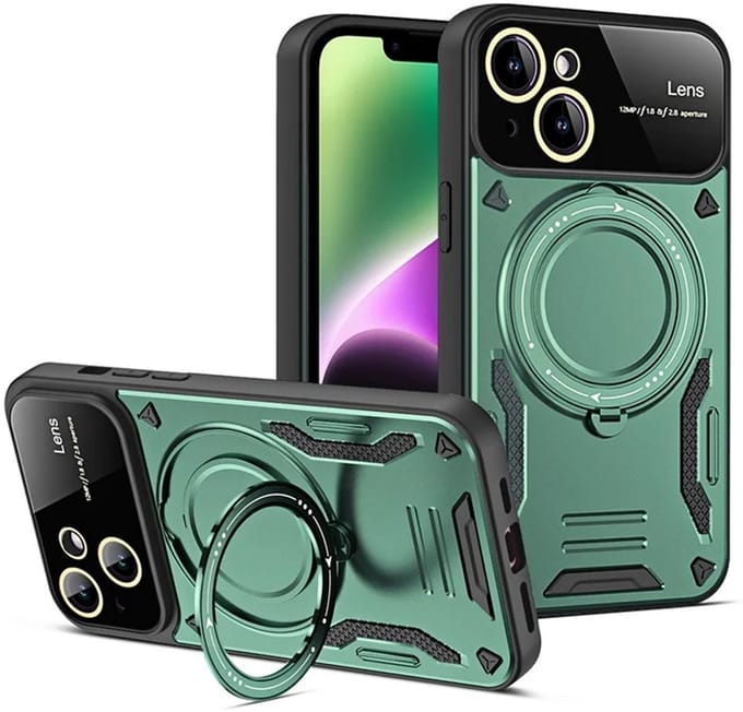 Cityhoesje - iPhone 15 - Magnetic - Ring Holder Kickstand - Protective - Backcase - Groen