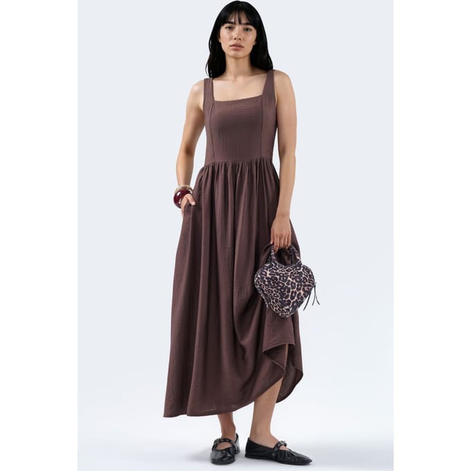 Effen Midi-jurk met Vierkante Kraag