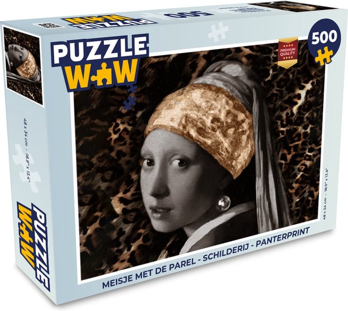 Puzzel Meisje met de parel - Schilderij - Panterprint - Legpuzzel - Puzzel 500 stukjes