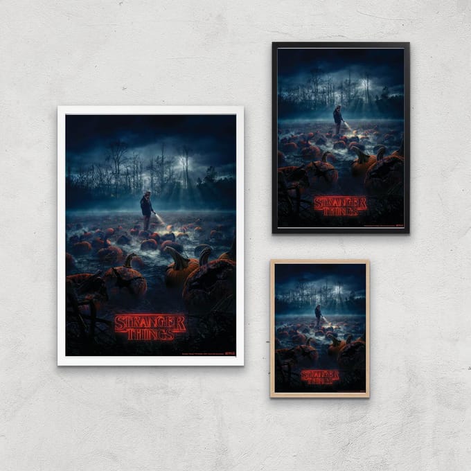 Stranger Things Pumpkin Patch Giclee Art Print - A3 - Wooden Frame